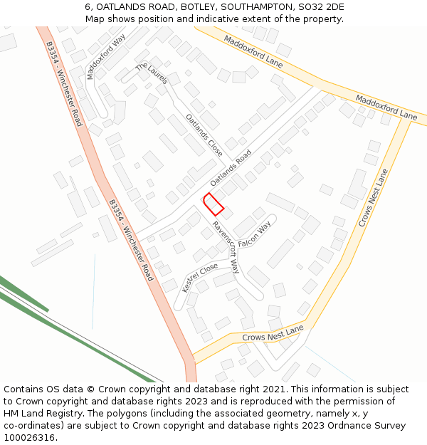 6, OATLANDS ROAD, BOTLEY, SOUTHAMPTON, SO32 2DE: Location map and indicative extent of plot