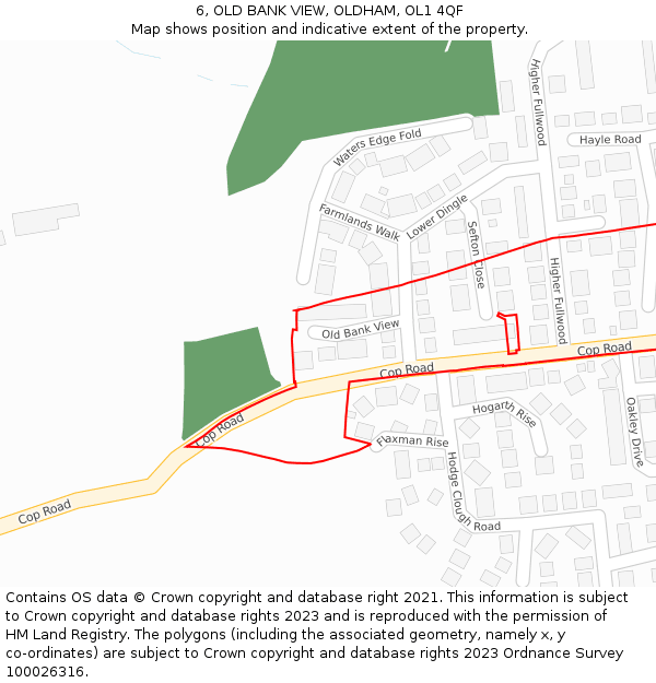 6, OLD BANK VIEW, OLDHAM, OL1 4QF: Location map and indicative extent of plot