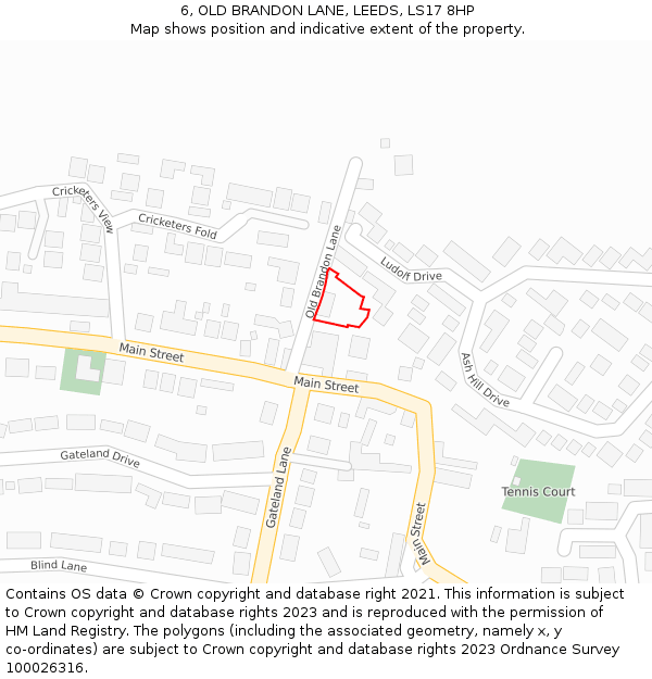 6, OLD BRANDON LANE, LEEDS, LS17 8HP: Location map and indicative extent of plot