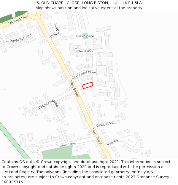 6, OLD CHAPEL CLOSE, LONG RISTON, HULL, HU11 5LA: Location map and indicative extent of plot