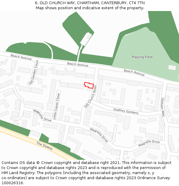 6, OLD CHURCH WAY, CHARTHAM, CANTERBURY, CT4 7TN: Location map and indicative extent of plot