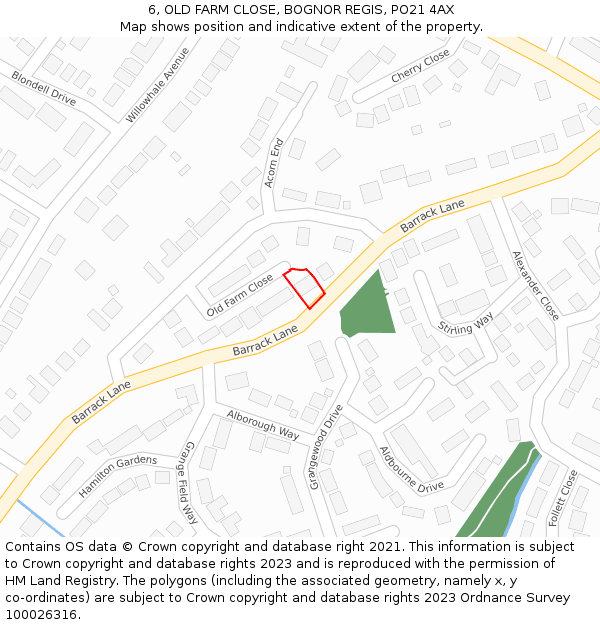 6, OLD FARM CLOSE, BOGNOR REGIS, PO21 4AX: Location map and indicative extent of plot