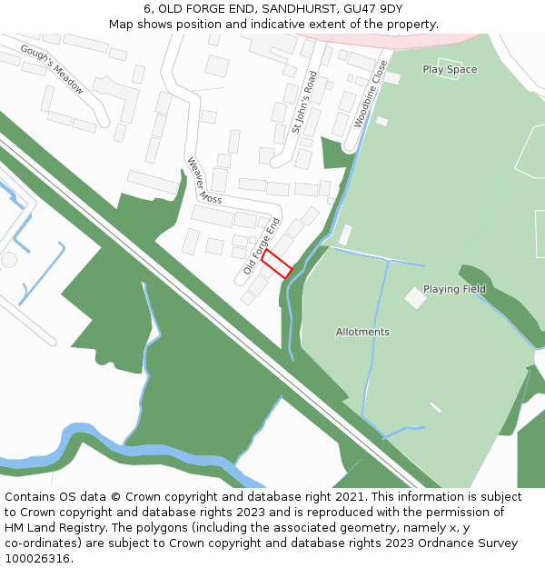 6, OLD FORGE END, SANDHURST, GU47 9DY: Location map and indicative extent of plot