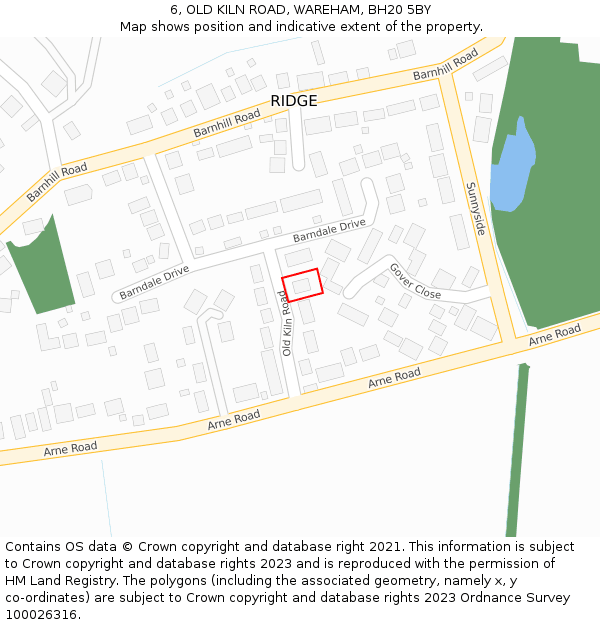 6, OLD KILN ROAD, WAREHAM, BH20 5BY: Location map and indicative extent of plot