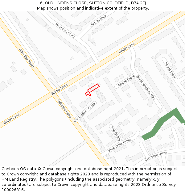 6, OLD LINDENS CLOSE, SUTTON COLDFIELD, B74 2EJ: Location map and indicative extent of plot