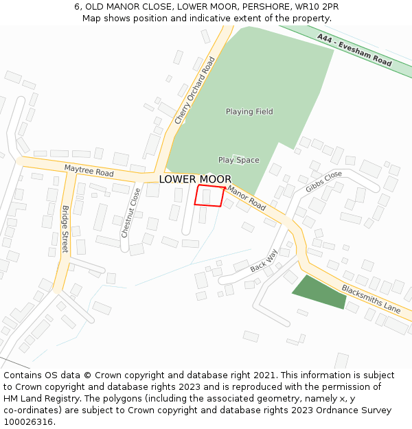 6, OLD MANOR CLOSE, LOWER MOOR, PERSHORE, WR10 2PR: Location map and indicative extent of plot
