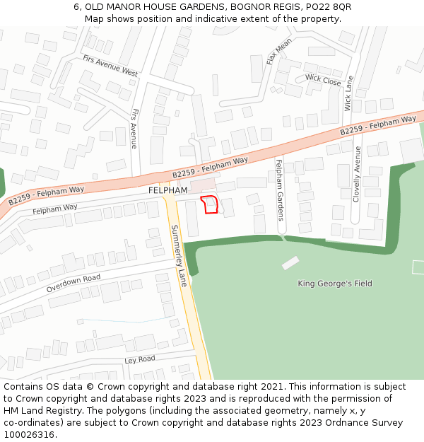 6, OLD MANOR HOUSE GARDENS, BOGNOR REGIS, PO22 8QR: Location map and indicative extent of plot