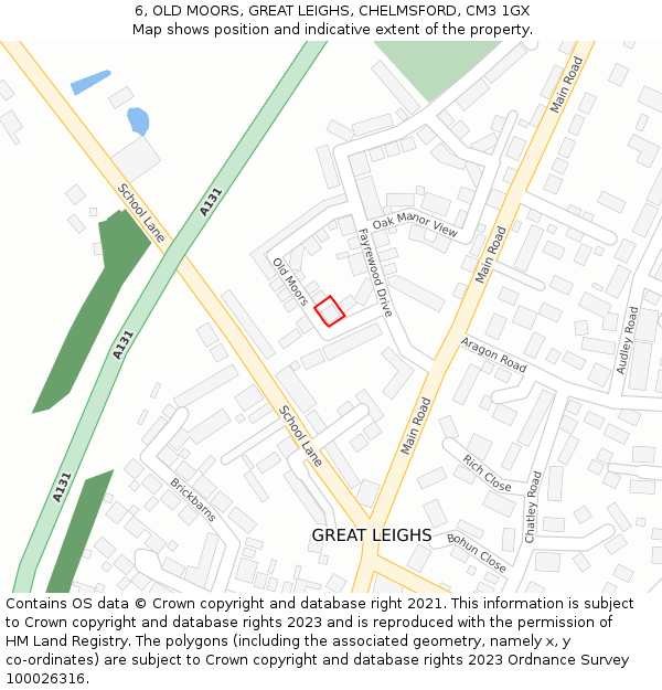 6, OLD MOORS, GREAT LEIGHS, CHELMSFORD, CM3 1GX: Location map and indicative extent of plot