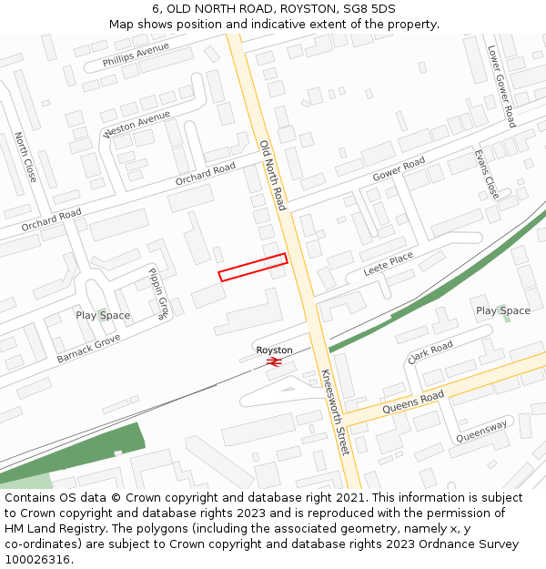 6, OLD NORTH ROAD, ROYSTON, SG8 5DS: Location map and indicative extent of plot