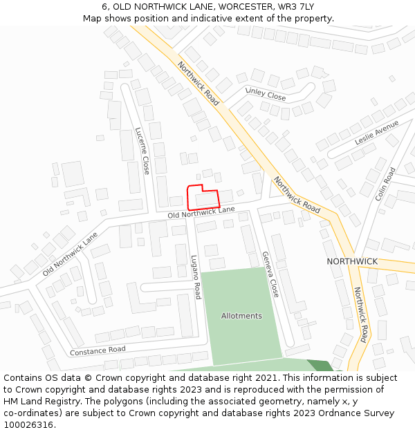 6, OLD NORTHWICK LANE, WORCESTER, WR3 7LY: Location map and indicative extent of plot