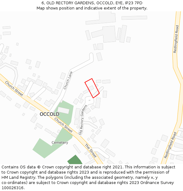 6, OLD RECTORY GARDENS, OCCOLD, EYE, IP23 7PD: Location map and indicative extent of plot