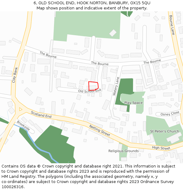 6, OLD SCHOOL END, HOOK NORTON, BANBURY, OX15 5QU: Location map and indicative extent of plot