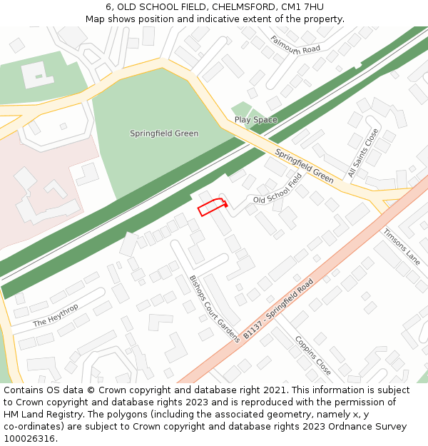 6, OLD SCHOOL FIELD, CHELMSFORD, CM1 7HU: Location map and indicative extent of plot