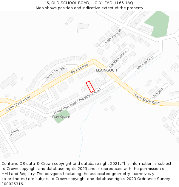 6, OLD SCHOOL ROAD, HOLYHEAD, LL65 1AQ: Location map and indicative extent of plot