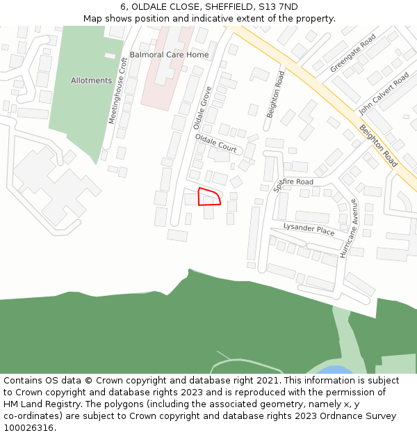 6, OLDALE CLOSE, SHEFFIELD, S13 7ND: Location map and indicative extent of plot