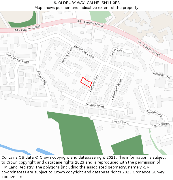 6, OLDBURY WAY, CALNE, SN11 0ER: Location map and indicative extent of plot