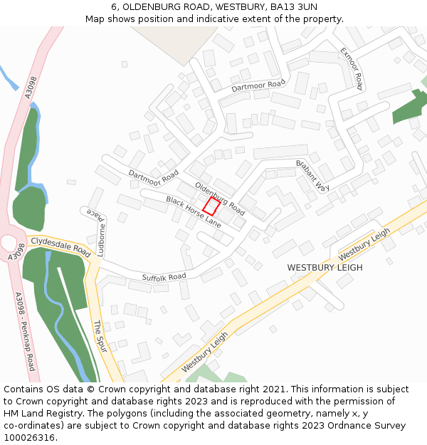 6, OLDENBURG ROAD, WESTBURY, BA13 3UN: Location map and indicative extent of plot