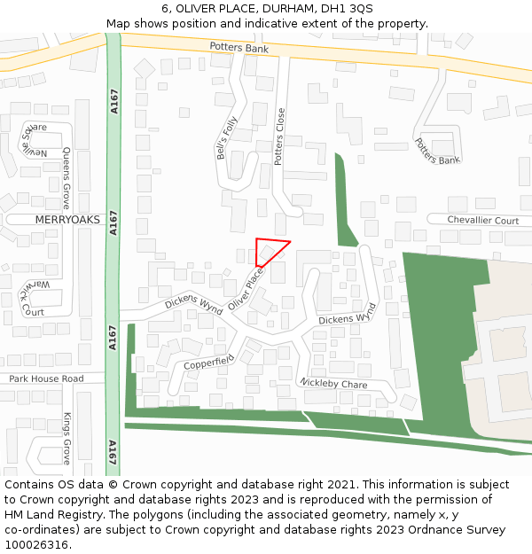 6, OLIVER PLACE, DURHAM, DH1 3QS: Location map and indicative extent of plot