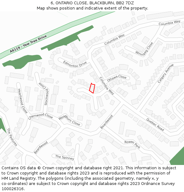 6, ONTARIO CLOSE, BLACKBURN, BB2 7DZ: Location map and indicative extent of plot