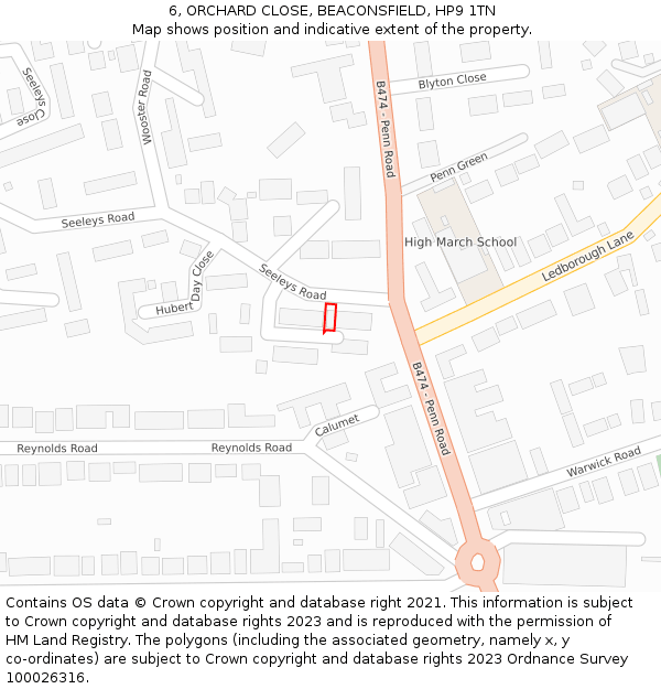 6, ORCHARD CLOSE, BEACONSFIELD, HP9 1TN: Location map and indicative extent of plot