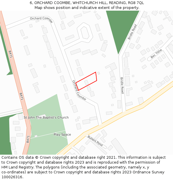 6, ORCHARD COOMBE, WHITCHURCH HILL, READING, RG8 7QL: Location map and indicative extent of plot