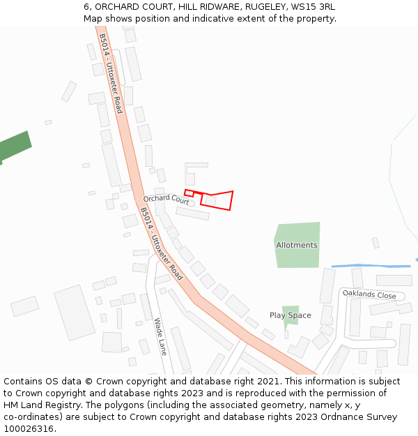 6, ORCHARD COURT, HILL RIDWARE, RUGELEY, WS15 3RL: Location map and indicative extent of plot