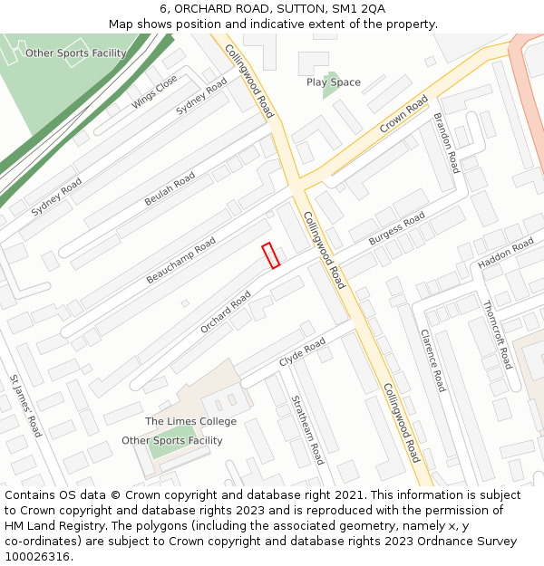 6, ORCHARD ROAD, SUTTON, SM1 2QA: Location map and indicative extent of plot