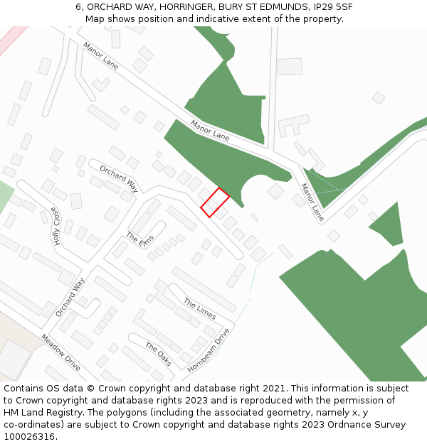 6, ORCHARD WAY, HORRINGER, BURY ST EDMUNDS, IP29 5SF: Location map and indicative extent of plot