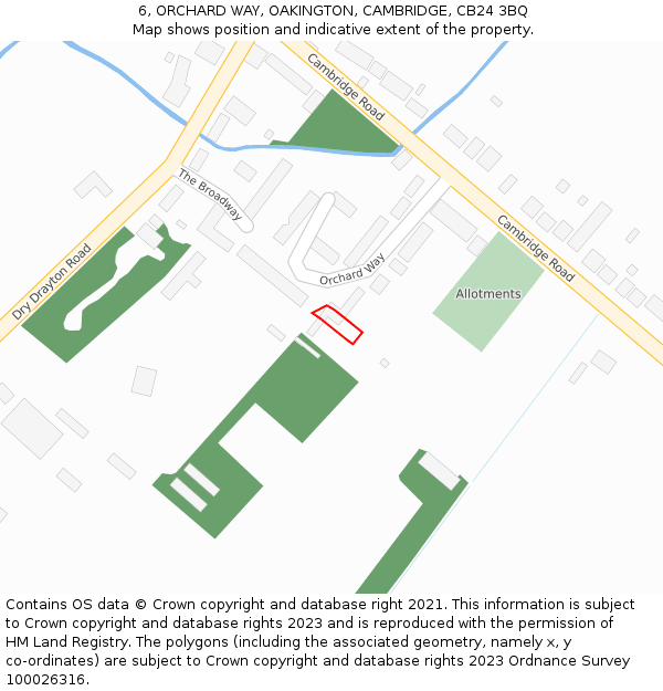 6, ORCHARD WAY, OAKINGTON, CAMBRIDGE, CB24 3BQ: Location map and indicative extent of plot