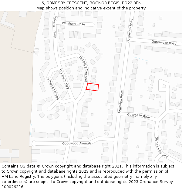 6, ORMESBY CRESCENT, BOGNOR REGIS, PO22 8EN: Location map and indicative extent of plot