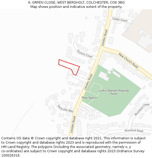 6, ORPEN CLOSE, WEST BERGHOLT, COLCHESTER, CO6 3BG: Location map and indicative extent of plot