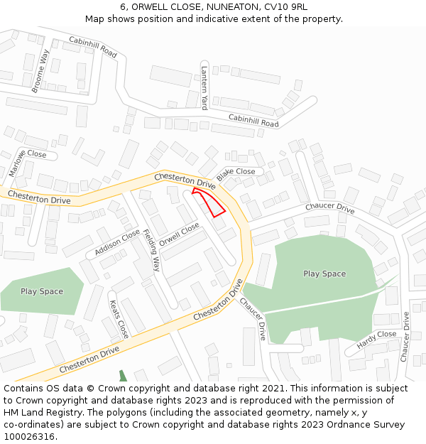 6, ORWELL CLOSE, NUNEATON, CV10 9RL: Location map and indicative extent of plot
