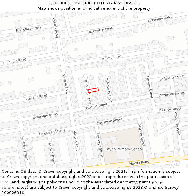 6, OSBORNE AVENUE, NOTTINGHAM, NG5 2HJ: Location map and indicative extent of plot