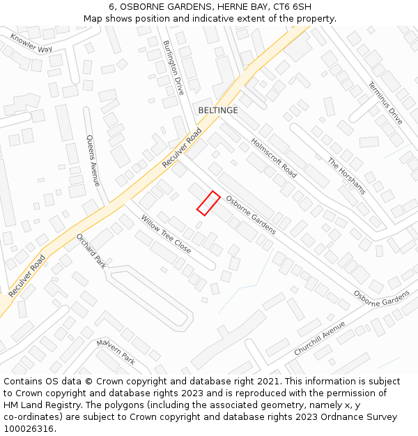 6, OSBORNE GARDENS, HERNE BAY, CT6 6SH: Location map and indicative extent of plot