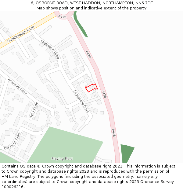 6, OSBORNE ROAD, WEST HADDON, NORTHAMPTON, NN6 7DE: Location map and indicative extent of plot