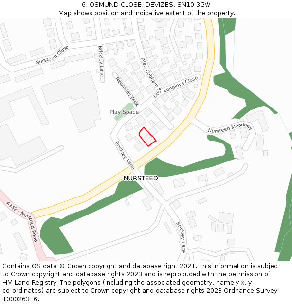 6, OSMUND CLOSE, DEVIZES, SN10 3GW: Location map and indicative extent of plot