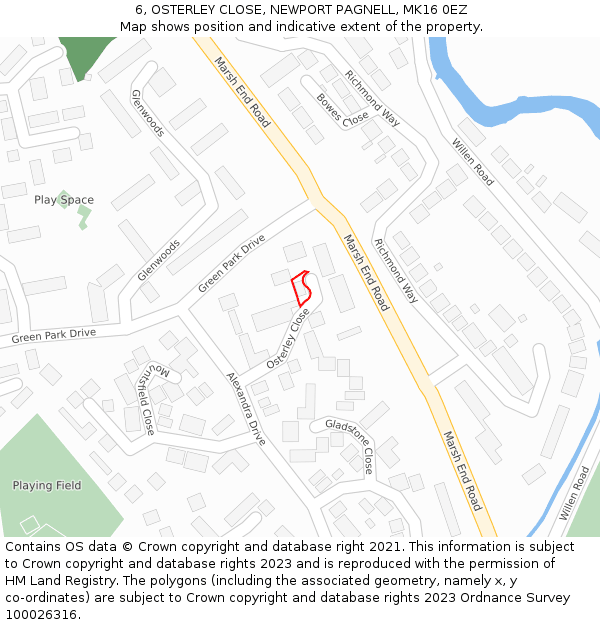 6, OSTERLEY CLOSE, NEWPORT PAGNELL, MK16 0EZ: Location map and indicative extent of plot