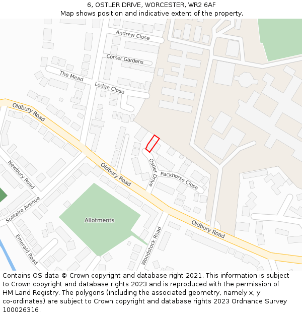 6, OSTLER DRIVE, WORCESTER, WR2 6AF: Location map and indicative extent of plot