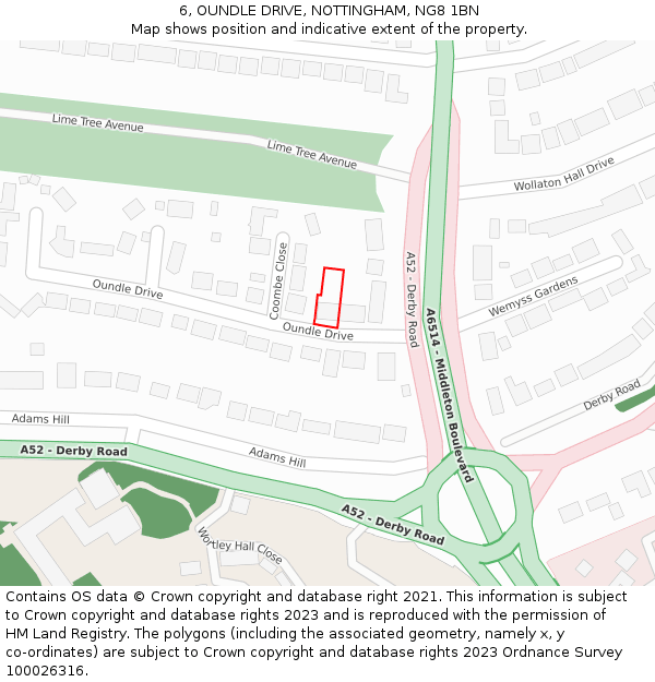 6, OUNDLE DRIVE, NOTTINGHAM, NG8 1BN: Location map and indicative extent of plot