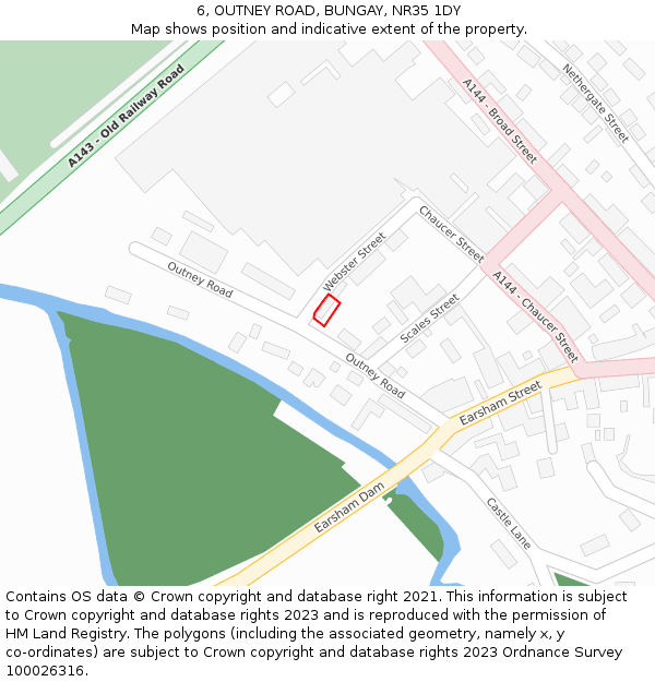 6, OUTNEY ROAD, BUNGAY, NR35 1DY: Location map and indicative extent of plot