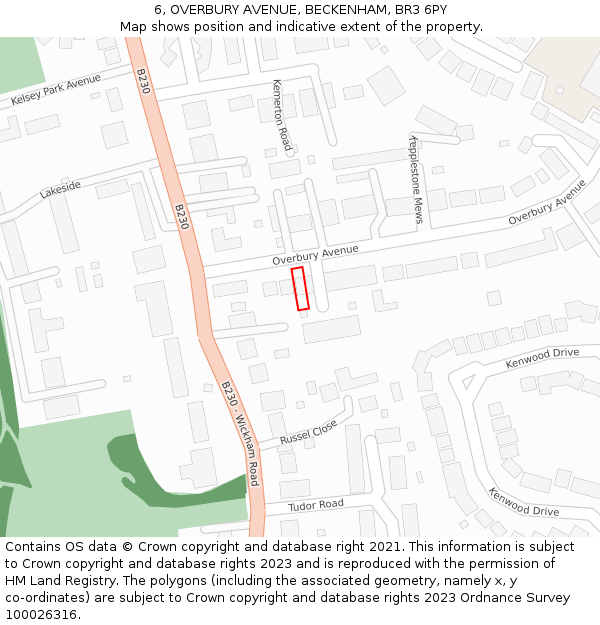 6, OVERBURY AVENUE, BECKENHAM, BR3 6PY: Location map and indicative extent of plot