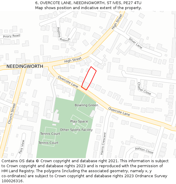 6, OVERCOTE LANE, NEEDINGWORTH, ST IVES, PE27 4TU: Location map and indicative extent of plot