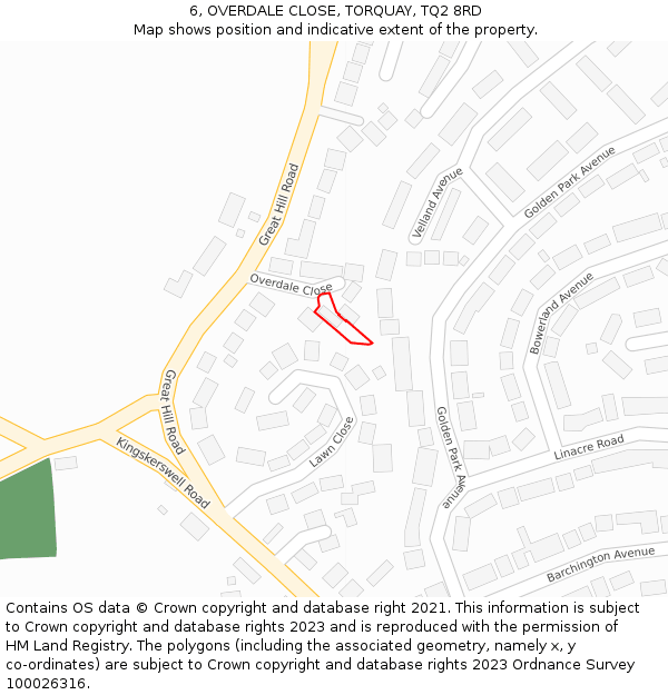 6, OVERDALE CLOSE, TORQUAY, TQ2 8RD: Location map and indicative extent of plot