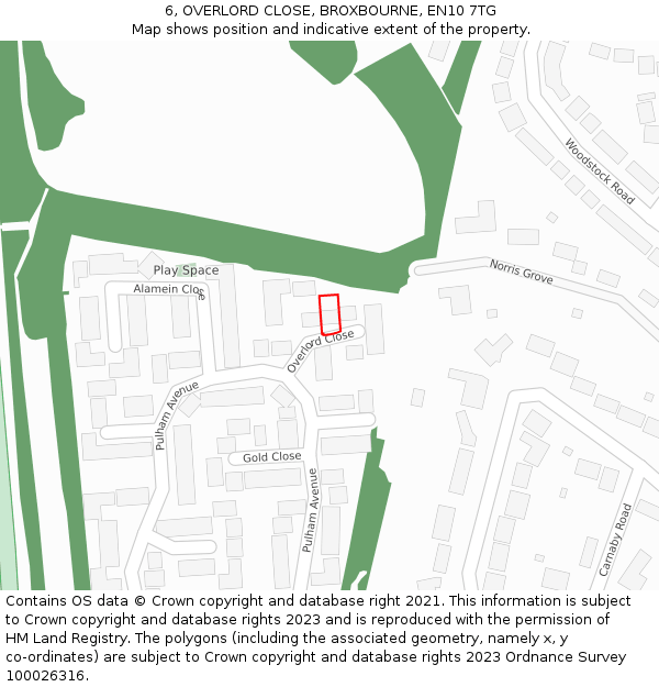 6, OVERLORD CLOSE, BROXBOURNE, EN10 7TG: Location map and indicative extent of plot