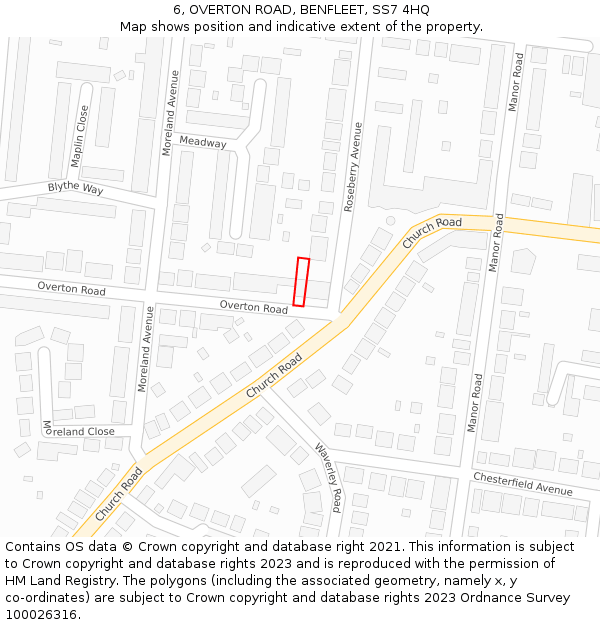 6, OVERTON ROAD, BENFLEET, SS7 4HQ: Location map and indicative extent of plot