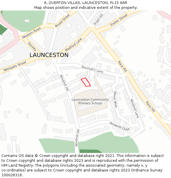 6, OVERTON VILLAS, LAUNCESTON, PL15 9AR: Location map and indicative extent of plot