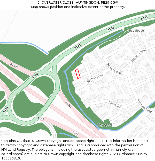 6, OVERWATER CLOSE, HUNTINGDON, PE29 6GW: Location map and indicative extent of plot