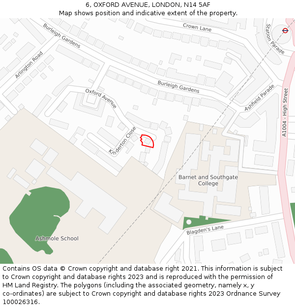 6, OXFORD AVENUE, LONDON, N14 5AF: Location map and indicative extent of plot
