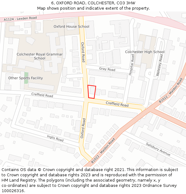 6, OXFORD ROAD, COLCHESTER, CO3 3HW: Location map and indicative extent of plot