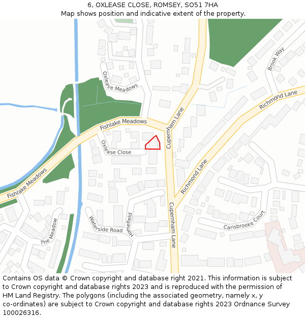 6, OXLEASE CLOSE, ROMSEY, SO51 7HA: Location map and indicative extent of plot